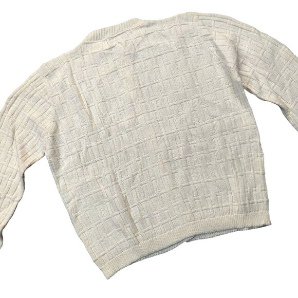 Vintage 1940s-1950s Waffle Knit Cream/Ivory Long Sleeve Cardigan Sweater Medium - Picture 6 of 7